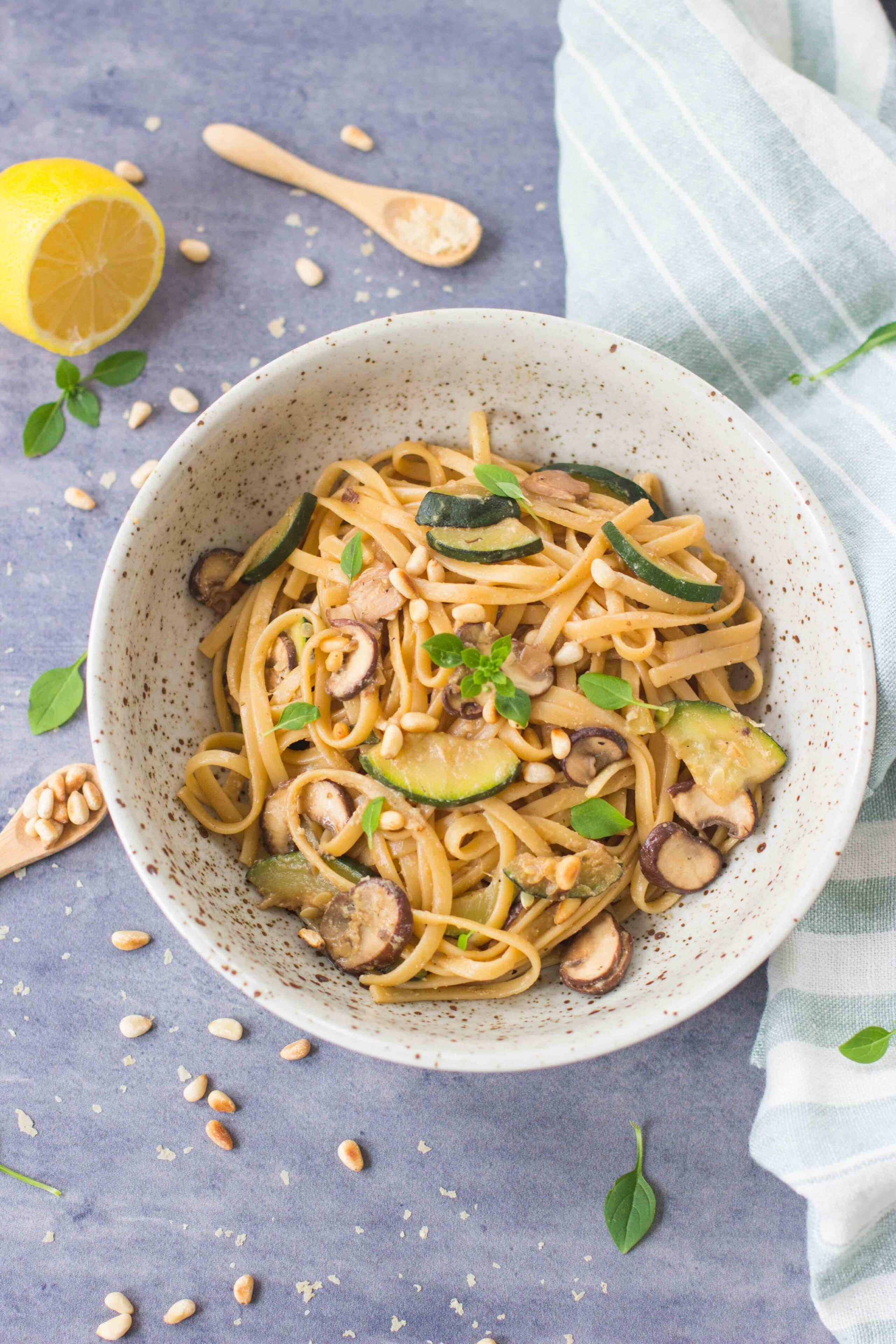 pasta mosterd courgette champignons vegan gezond healthy vegetarisch 7