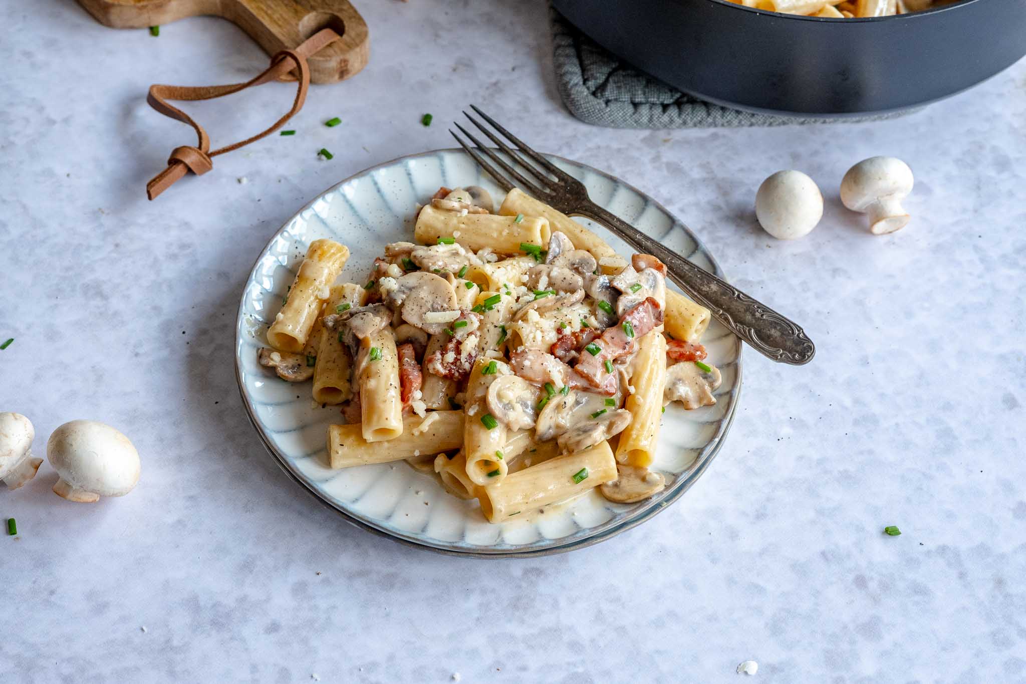 pasta met spekjes en champignons--6